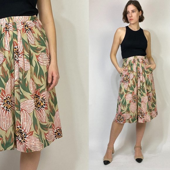 Vintage 80s TROPICAL Print High Waist Circle Skirt! XS to Small - Picture 7 of 8